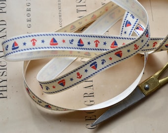 sailboats and anchors printed 15mm 1/2" cotton ribbon