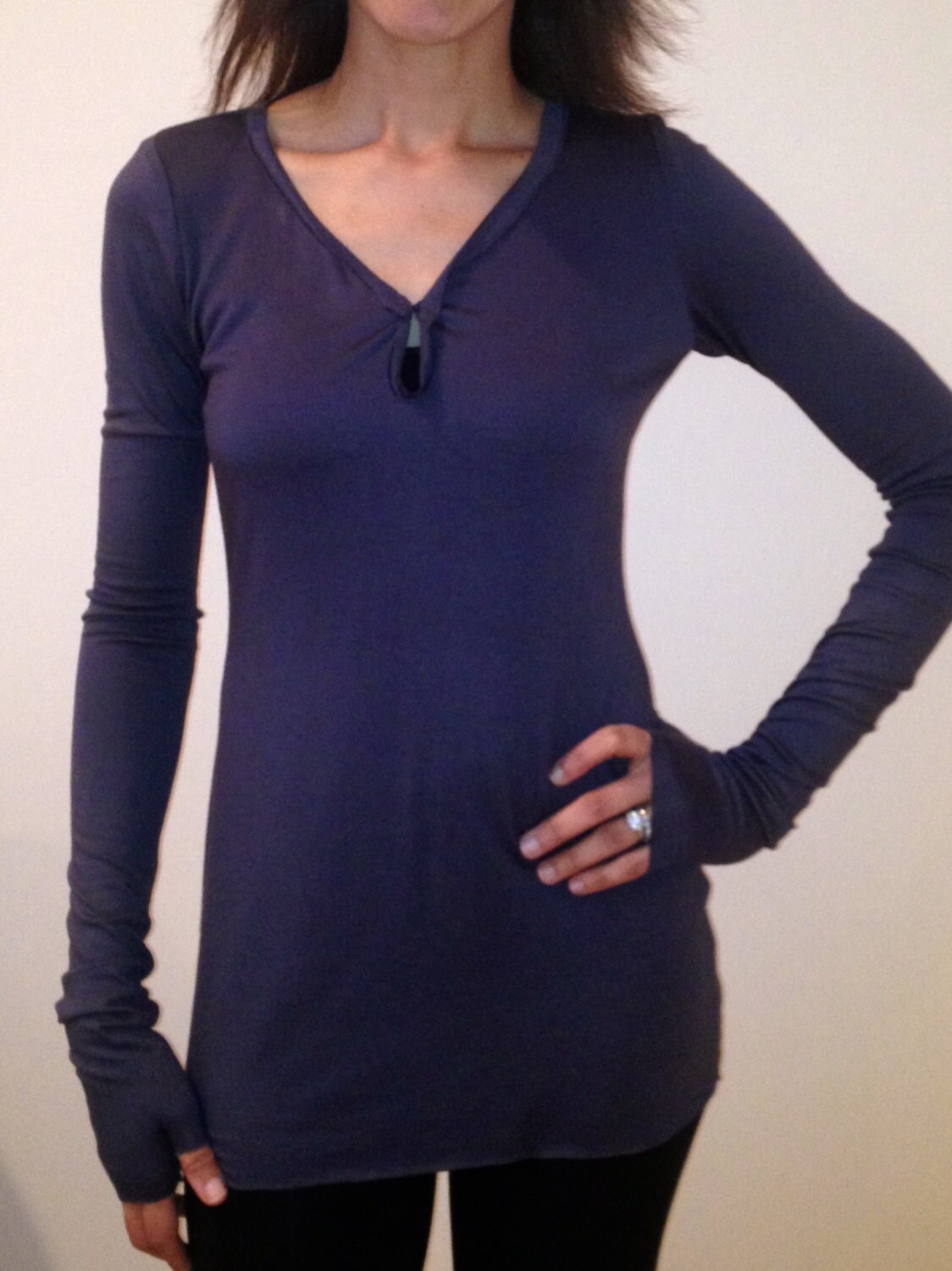 Knit Jersey Top CA 1 / Low Neckline / Front Key Hole Opening