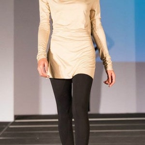 Cowl neck top CA 2 /long sleeve / sustainable knit jersey modal / camel / yoga clothes / casual / work / lounge / Made in USA image 1