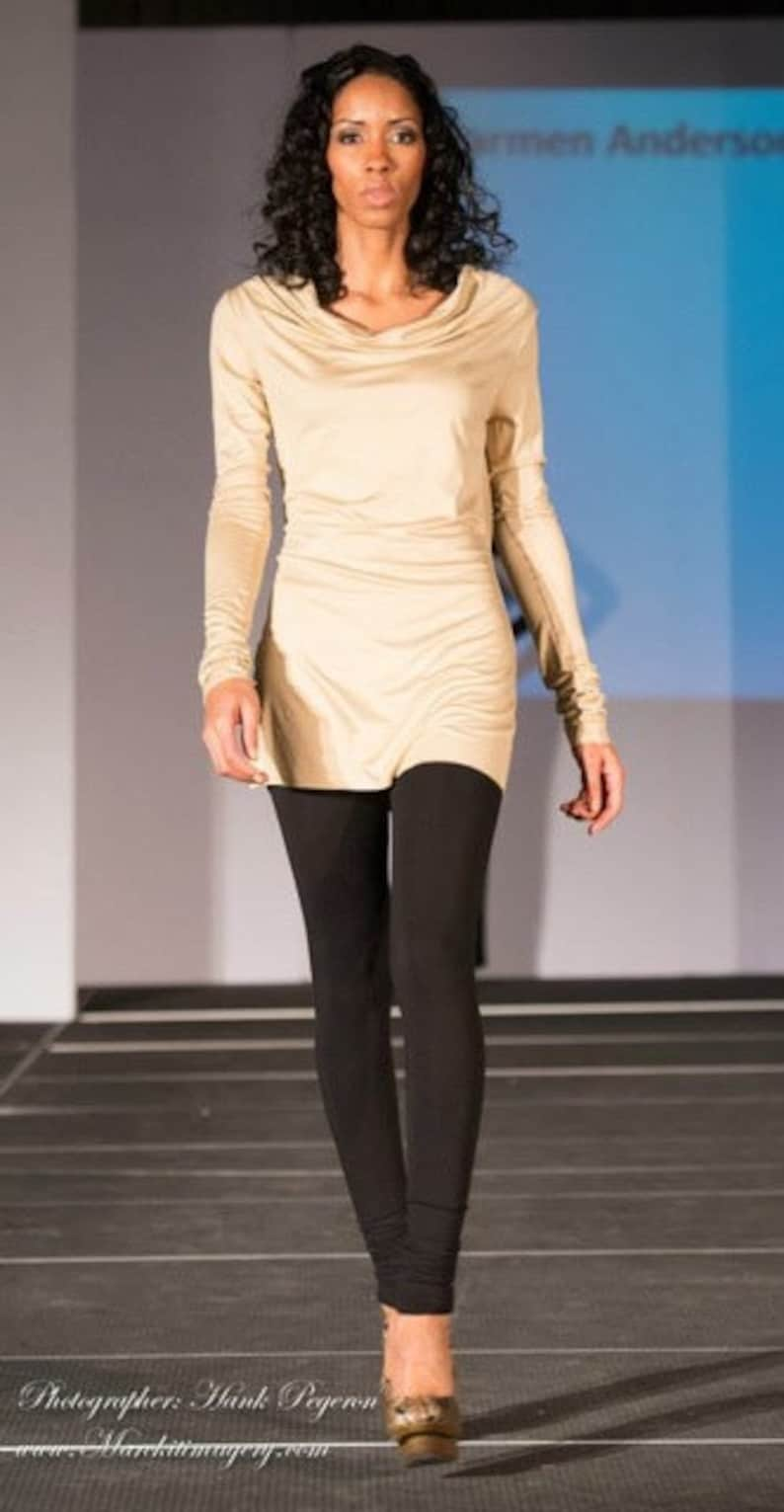 Cowl neck top CA 2 /long sleeve / sustainable knit jersey modal / camel / yoga clothes / casual / work / lounge / Made in USA image 1