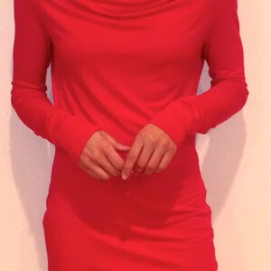 Cowl neck top CA 2 /long sleeve / sustainable knit jersey modal / poppy red / yoga clothes / casual / work / lounge / Made in USA image 3