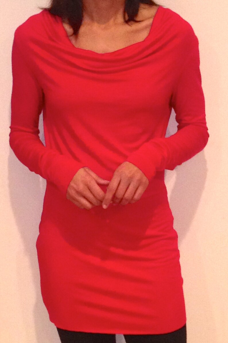 Cowl neck top CA 2 /long sleeve / sustainable knit jersey modal / poppy red / yoga clothes / casual / work / lounge / Made in USA image 3