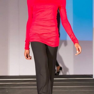 Cowl neck top CA 2 /long sleeve / sustainable knit jersey modal / poppy red / yoga clothes / casual / work / lounge / Made in USA image 1