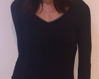 New CarmenAndersonNY Modal knit jersey tunic top with color or solid trim neck line. Style CA7b, Made 100% in the USA