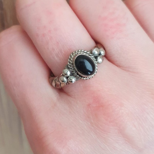 Tibetian Black Gemstone ring, vintage  Gemstone ring, Stacking ring, Brass healing ring, Bohemian jewelry, Gypsy jewelry