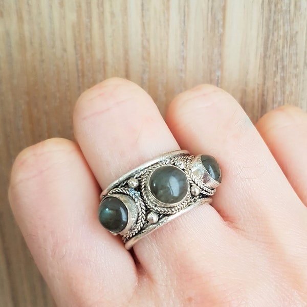 Labradorite Gemstone Tibetan ring, Bohemian Jewelry, Vintage ring, Oval stone ring, Tibetan jewlery, Statement ring, Gift for her
