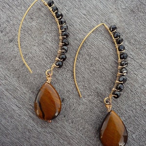 Boucles D’oreilles Longues Gouttes Rebecca En Acier Inoxydable Avec œil De Tigre - Neuf Avec étiquettes