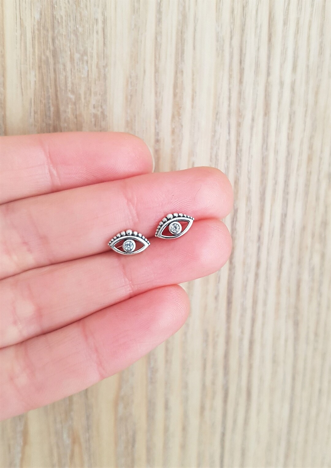 Evil Eye Stud Earrings in Sterling Silver, Large Eye Silver Earrings
