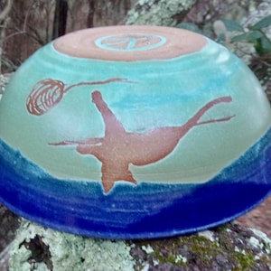 Cats in various poses  decorate this sweet medium sized serving Bowl