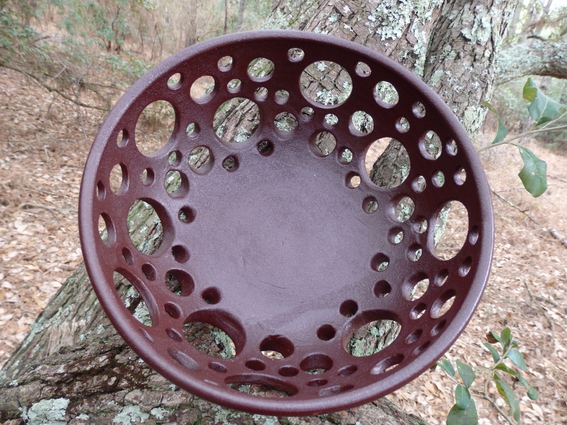Fruit bowl Openwork ceramic bowl with holes brown carved Etsy