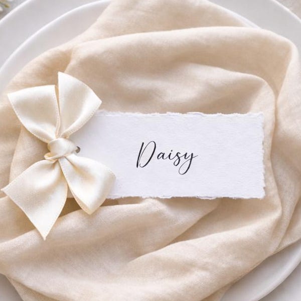 Wedding Place Cards with Ribbon Bows, Deckled Edge Cards, Personalised Calligraphy