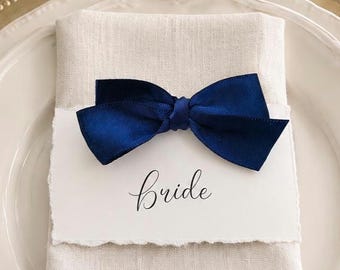 Personalised Wedding Place Cards, Deckled Edge Name Cards, Satin Ribbon Bows