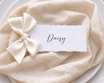 Wedding Place Cards with Ribbon Bows, Deckled Edge Cards, Personalised Calligraphy