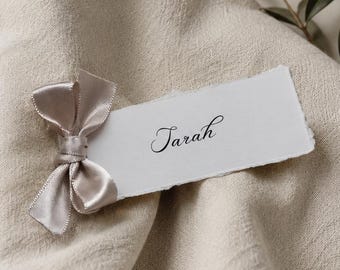 Wedding Place Cards with Ribbon Bows, Deckled Edge Cards, Personalised Calligraphy