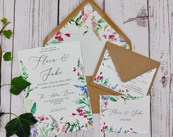 Wildflower Wedding Invitation Set: Hand-Torn Edges, Greenery Watercolor