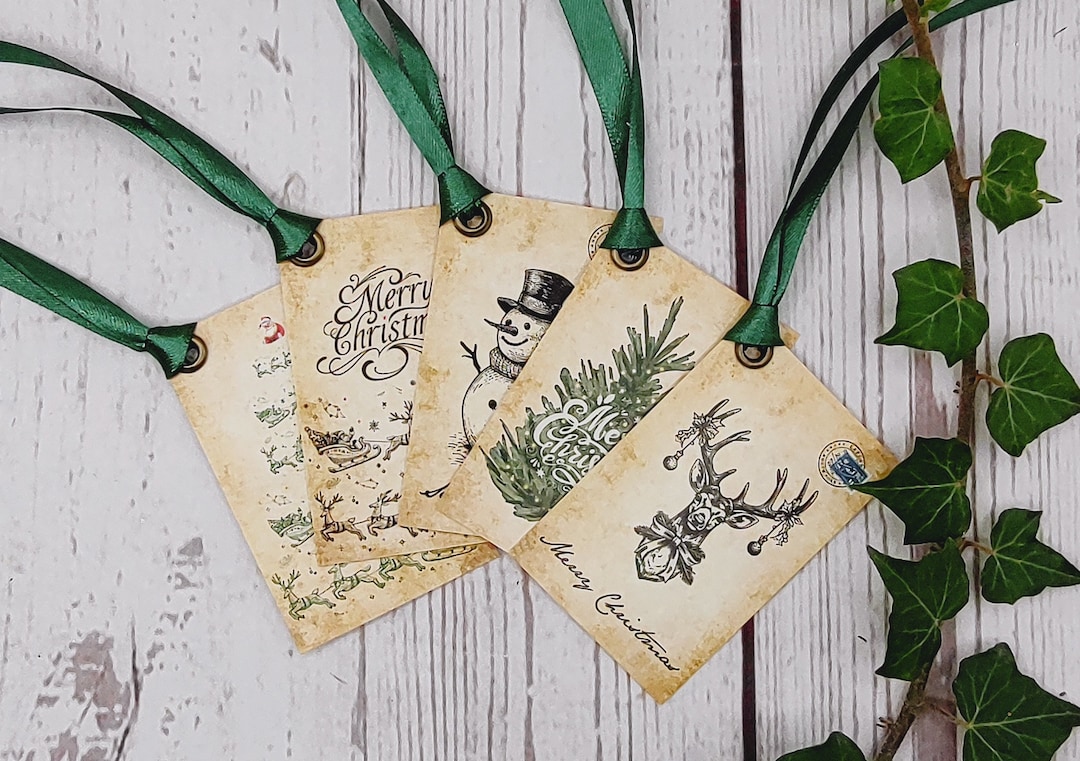 Vintage Christmas Gift Tags With Eyelets and Silk Satin Ribbon - Etsy UK