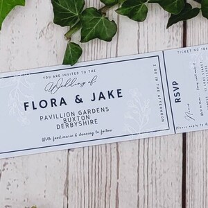 Pretty pastel ticket style wedding invitations with perforated tear off Rsvp, fun, festival, outdoor wedding, chic image 6