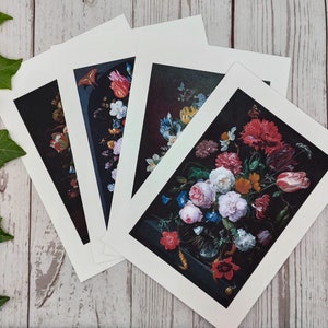 Estampados florales de bodegones, grabados de arte barroco, impresión de bellas artes, sin enmarcar, A4 o A5, impresión de arte giclee, tarjeta de trapo de algodón, floral