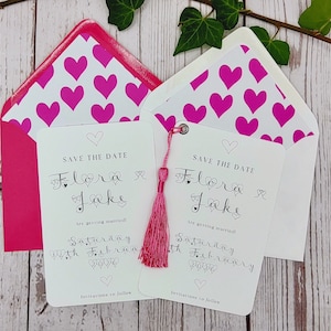 Pink Heart Save the Date: Luxury Card with Tassel