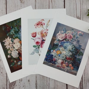 Estampados florales de bodegones, grabados de arte barroco, impresión de bellas artes, sin enmarcar, A4 o A5, impresión de arte giclee, tarjeta de trapo de algodón, floral