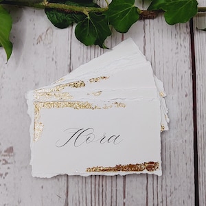 Wedding placename cards with gold leaf and hand torn edges, silver leaf place cards, luxury art card, dinner party , anniversary dinner