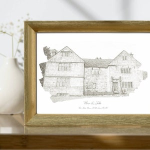 Impression de croquis de lieu de mariage A4/A5, personnalisée, carte de luxe, anniversaire, cadeau de couple, cadeau de jeunes mariés