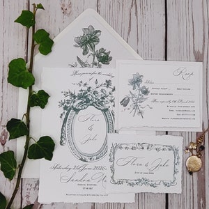 Rococo wedding invitations with ribbon, baroque invite, floral, fine art card, invitation suite, vintage invitation suite