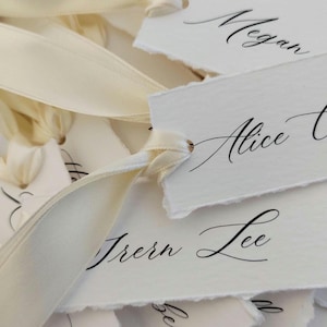 Wedding Place Cards With Ribbon Ties, Deckled Edge, Personalised Calligraphy Name Cards image 15