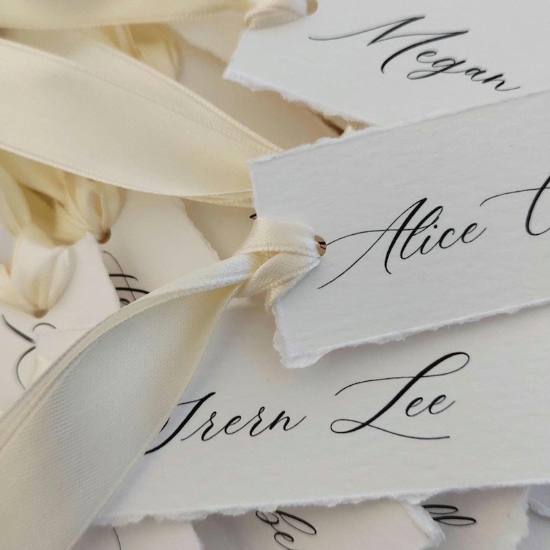 Wedding Place Cards With Ribbon Ties, Deckled Edge, Personalised Calligraphy Name Cards image 15