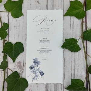Menus de mariage individuels d'inspiration rococo avec bords déchirés doux, décoration de table de mariage, couverts, personnalisés, classique vintage