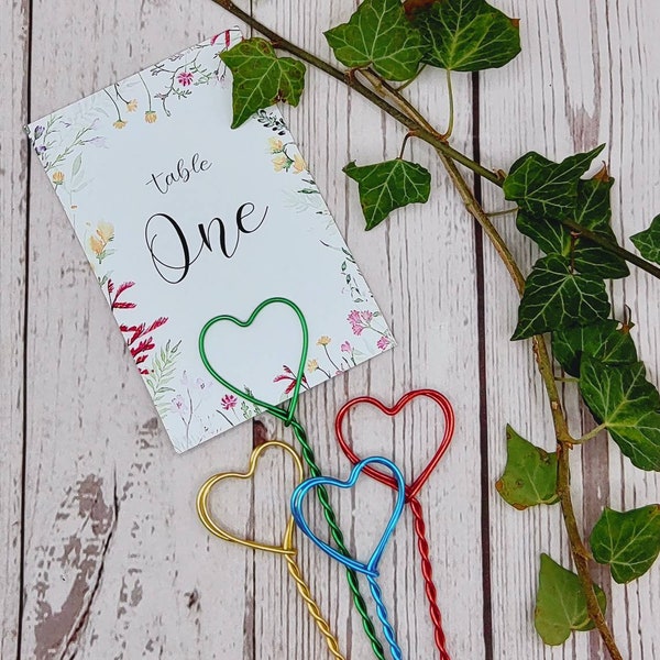 Wedding stick in love heart table number holders, choice of lengths, over 20 colours! Floral arrangements, bottles (No bases, stick in)