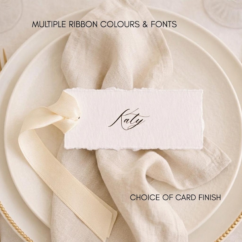Wedding Place Cards With Ribbon Ties, Deckled Edge, Personalised Calligraphy Name Cards image 12