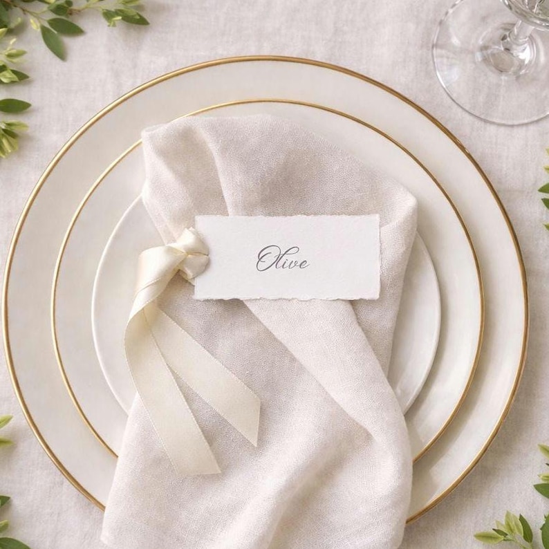 Wedding Place Cards With Ribbon Ties, Deckled Edge, Personalised Calligraphy Name Cards image 18