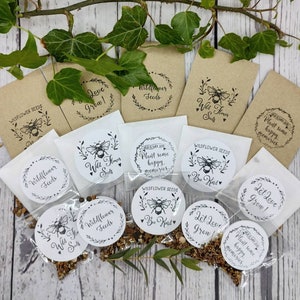 Bee & butterfly friendly wildflower seed packets, rustic wedding favours, barn wedding, memorial, christening gifts, party favours