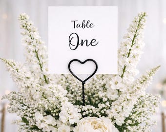 Wedding Table Number Wire Holders, Heart Stake for Floral Arrangements, Elegant Event Decor