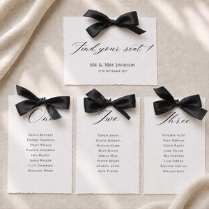 Personalised Wedding Table Plan Cards with Ribbon Bows, Individual Seating Chart Cards, Calligraphy Fonts