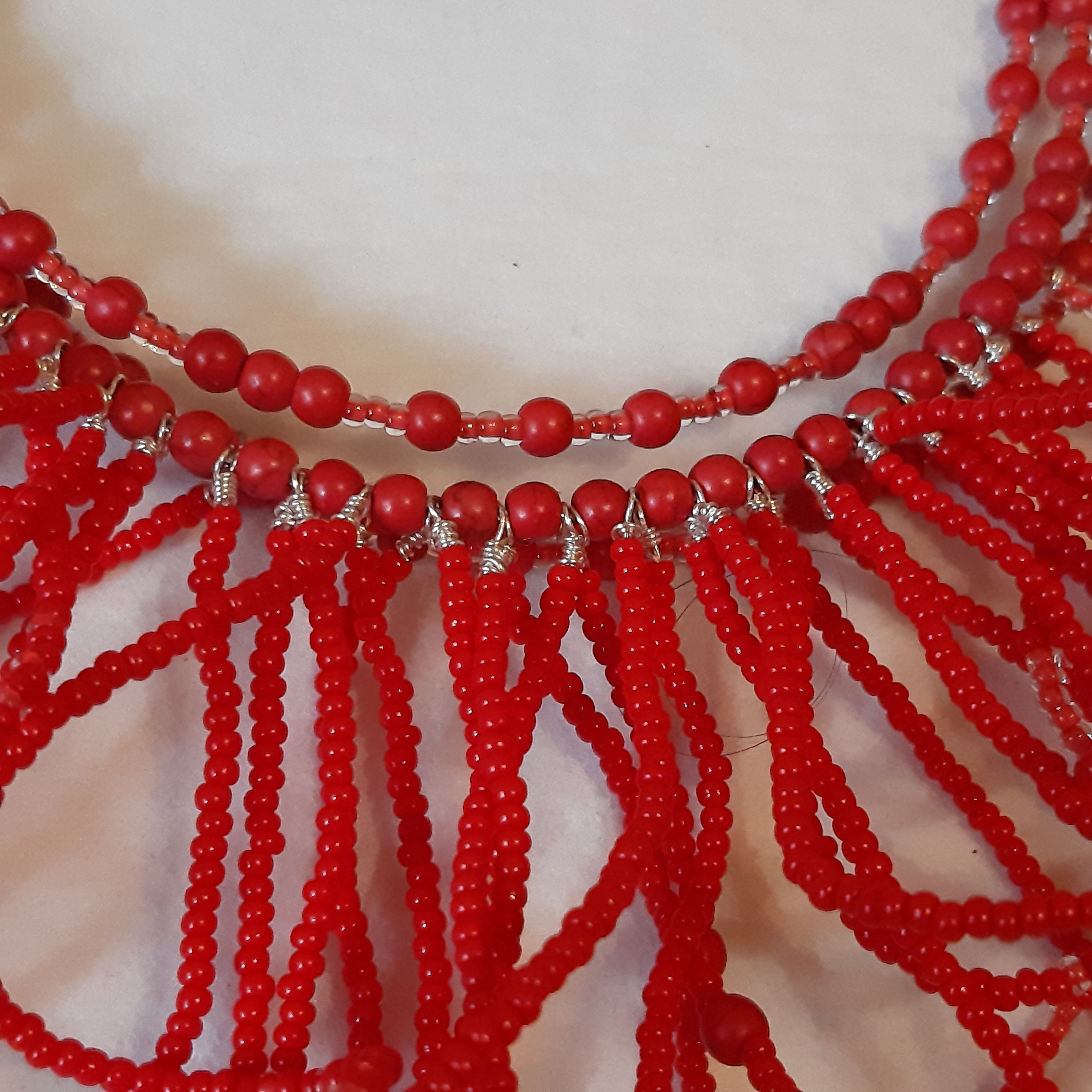 Red seed beads necklace Fire Etsy