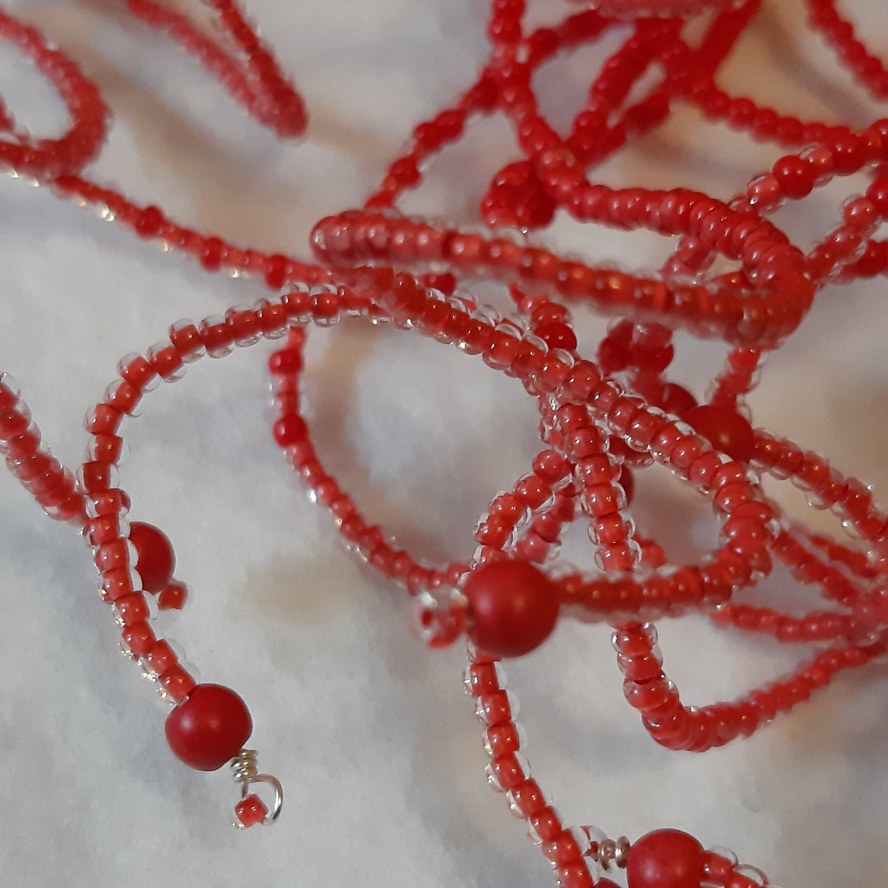 Red seed beads necklace Fire Etsy