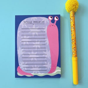Snail Taking Notes Totally Snailin' It Notepad | Snail Notepad | Snail Stationery - Etsy