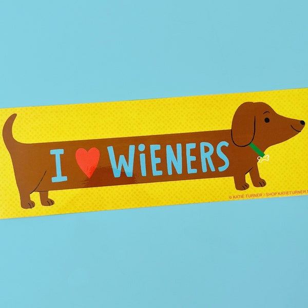 I Love Wieners Vinyl Bumper Sticker | Dachshund Bumper Sticker | Weenie Dog Bumper Sticker