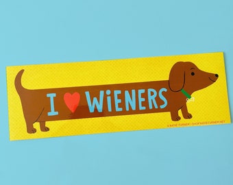 I Love Wieners Vinyl Bumper Sticker | Dachshund Bumper Sticker | Weenie Dog Bumper Sticker