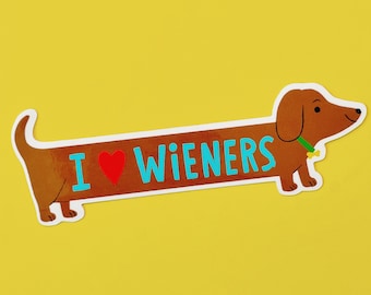 I Love Wieners Vinyl Sticker | Dachshund Sticker | Weenie Dog Sticker | Waterproof Dachshund Sticker