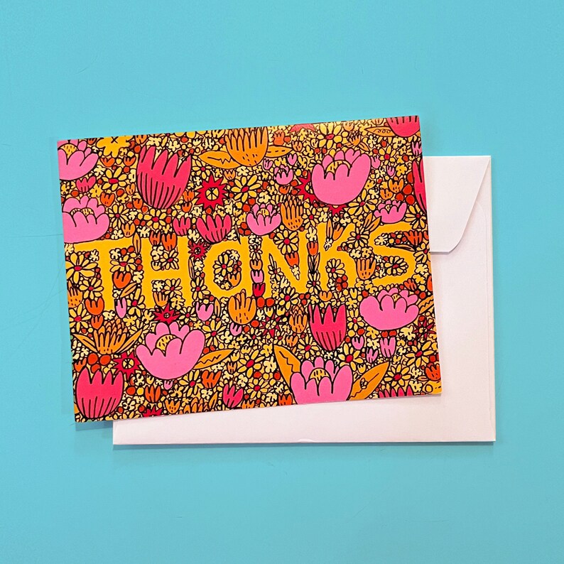 Flowers Blooming Thank You Card, Floral Greeting Card image 1