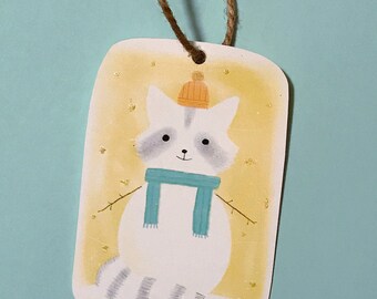 Raccoon Snowman Handmade Gift Tag / Christmas Ornament