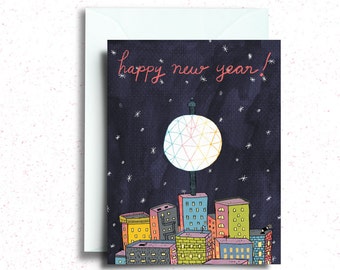 Happy New Year Ball Drop Greeting Card