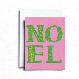 Pink and Green Noel Christmas Greeting Card