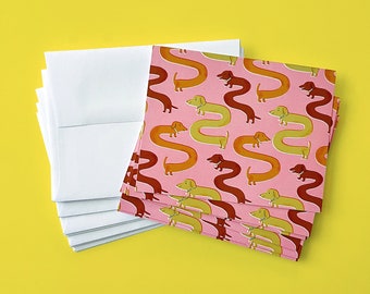 Weenie Dog Notecard Set (10 Blank Notecards with Envelopes) | Dachshund Notecards