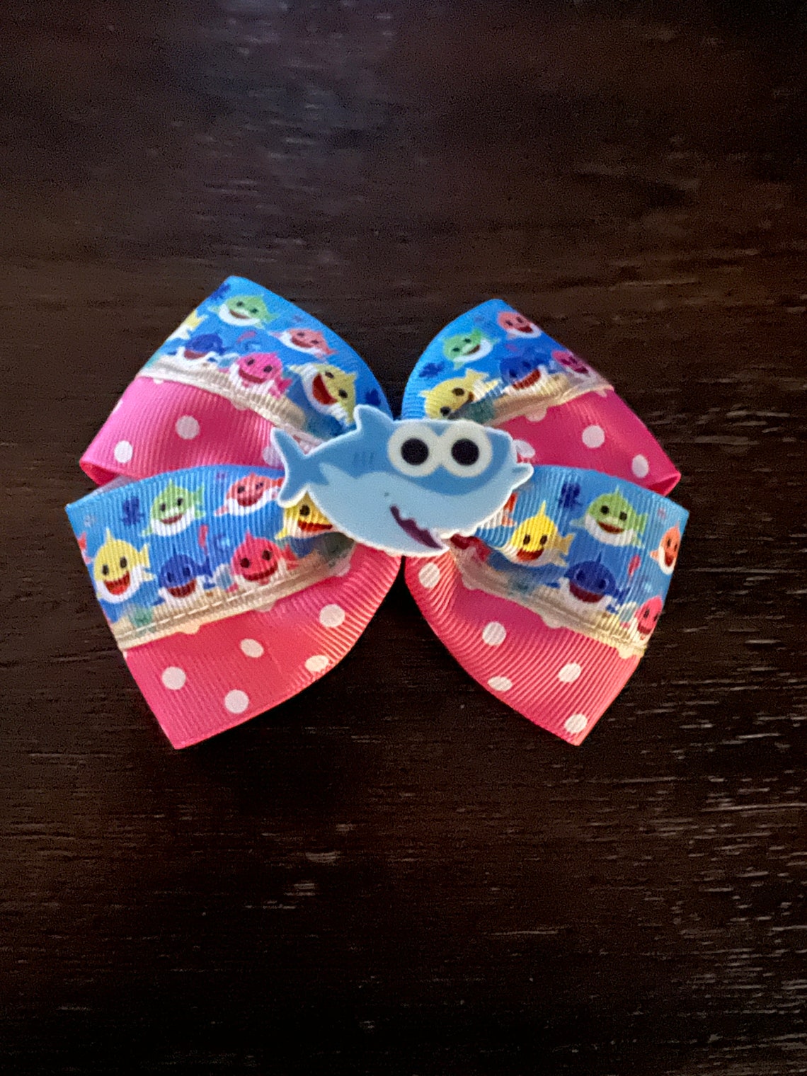 Shark Inspired Craft Lot, (1) Handmade Hair Bow, 10 Yards of 7/8 ...
