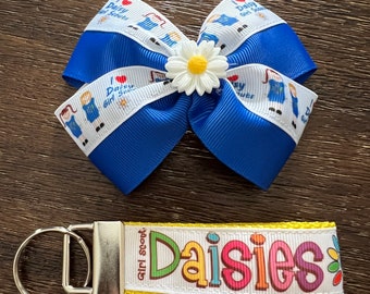 Handmade Girl's Hair Bow Barrettes and Key Chains, Girl Scout Daisy