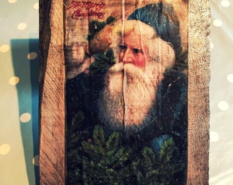 Primitive Santa Merry Christmas Wooden Sign